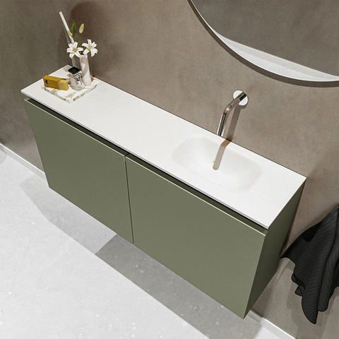 MONDIAZ TURE Toiletmeubel 100x23x50cm met 0 kraangaten 2 deuren army mat Wastafel Eden rechts Solid Surface Wit SW475017