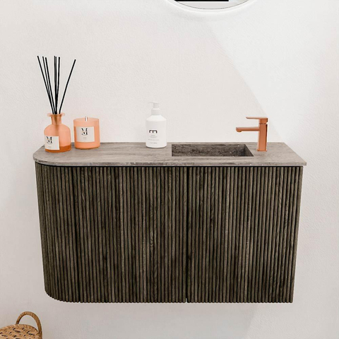 Mondiaz JOYA-DLUX 71.6cm toiletmeubel - ronding links kleur Shadow - Wastafel FAYE positie Rechts 1 kraangat kleur Oza. SW1425076