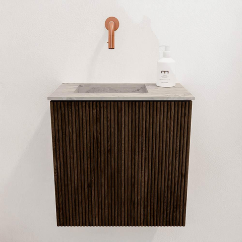 Mondiaz JOYA-DLUX 40cm toiletmeubel - kleur Walnut - Wastafel FAYE positie Links Zonder kraangat kleur Glace. SW1422336