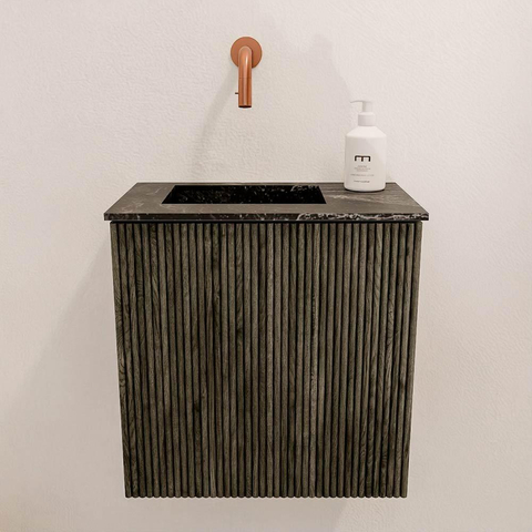 Mondiaz JOYA-DLUX Meuble de salle de bains - 40cm - couleur Shadow - Vasque FAYE position Gauche Sans trou de robinet couleur Lava SW1422841