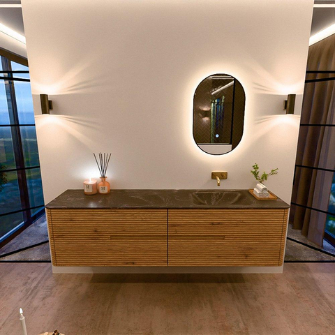 Mondiaz CIRO-DLUX Badkamermeubelset - 190x45x50cm - Solid surface wastafel Lava - 1 wasbak Rechts - zonder kraangaten - 4 lades - Oak SW1530999