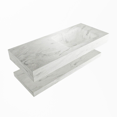 MONDIAZ ALAN - DLUX Badkamermeubelset - 110cm - planchet met vrijhangende wastafel - wasbak rechts - 0 kraangaten - Opalo SW809143