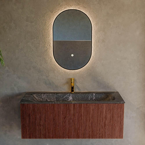 Mondiaz KURVE-DLUX Ensemble de meubles de salle de bains - 110x46x40cm - 1 tiroir - lavabo solid surface - central - 1 trou de robinet - Ruby SW1416054