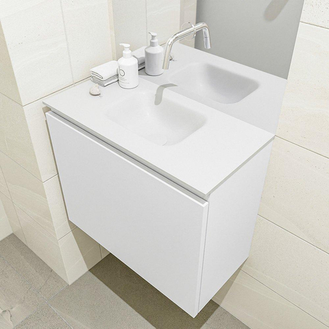 MONDIAZ OLAN Toiletmeubel 60x30x40cm met 0 kraangaten 1 lades talc mat Wastafel Lex midden Solid Surface Wit SW473212