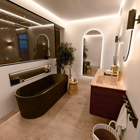 Mondiaz CIRO-DLUX Ensemble meuble de salle de bains - 130x45x50cm - Plan-vasque solid surface Arena - 1 bassin à droite - 1 trou de robinet - 4 tiroirs - Ruby SW1531698