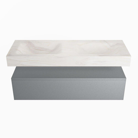 Mondiaz ALAN-DLUX Ensemble de meuble - 130cm - meuble Plata mat - 1 tiroir - Lavabo Cloud Ostra suspendu - vasque gauche et droite - 2 trous de robinet SW807938