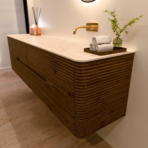 Mondiaz CIRO-DLUX Ensemble de meubles de salle de bains - 180x45x50cm - Plan vasque solid surface Meli - 1 vasque à droite - sans trous de robinet - 4 tiroirs - Dusk SW1533189