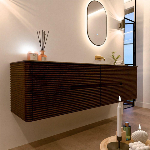 Mondiaz CIRO-DLUX Badkamermeubelset - 180x45x50cm - Solid surface wastafel Sombra - 1 wasbak Rechts - zonder kraangaten - 4 lades - Walnut SW1530788