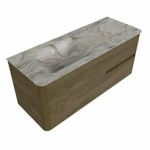 Mondiaz CIRO-DLUX Badkamermeubelset - 120x45x50cm - Solid surface wastafel Glace - 1 wasbak Links - zonder kraangaten - 2 lades - Dusk SW1532978