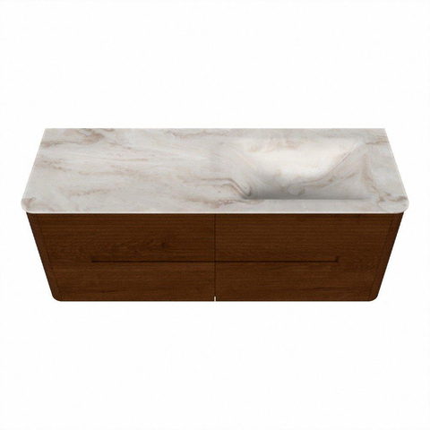 Mondiaz CIRO-DLUX Badkamermeubelset - 130x45x50cm - Solid surface wastafel Frappe - 1 wasbak Rechts - zonder kraangaten - 4 lades - Ruby SW1531304