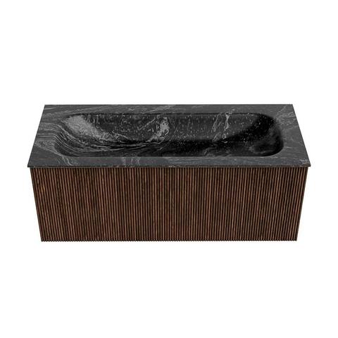 MONDIAZ KURVE-DLUX Meuble de salle de bains 110 cm couleur Walnut avec 1 tiroir. Lavabo BIG MEDIUM centré sans trou de robinet couleur Lava. SW1137234