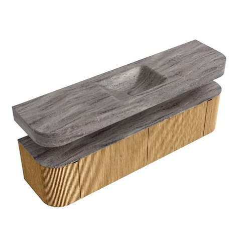 MONDIAZ THOR-DLUX 180cm meuble de salle de bains arrondi gauche + droite couleur Oak avec 2 tiroirs et 2 portes. Vasque suspendue CLOUD Milieu 1 trou de robinet couleur Oza. SW1466346