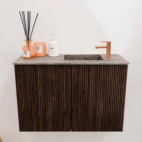 Mondiaz JOYA-DLUX 60cm toiletmeubel - kleur Walnut - Wastafel FAYE positie Rechts 1 kraangat kleur Oza. SW1424564