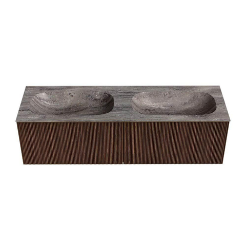 MONDIAZ KURVE-DLUX 150cm badmeubel kleur Walnut met 2 lades en 0 deuren. Wastafel STOR SMALL Dubbel zonder kraangat Oza. SW1432483