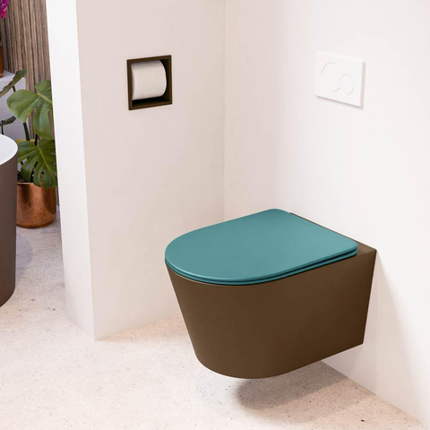 Mondiaz LAVIE hangtoilet – spoelrandloos – 36 x 53 cm – met softclose zitting – Rust (bruin), zitting Smag (groen) SW1208719