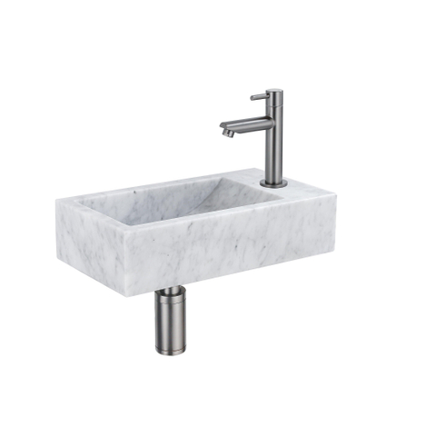 Saniclass Fuente pack lave-mains – rectangulaire – 40 x 22 x 10 cm – pierre naturelle blanche – robinet gunmetal SW1111498