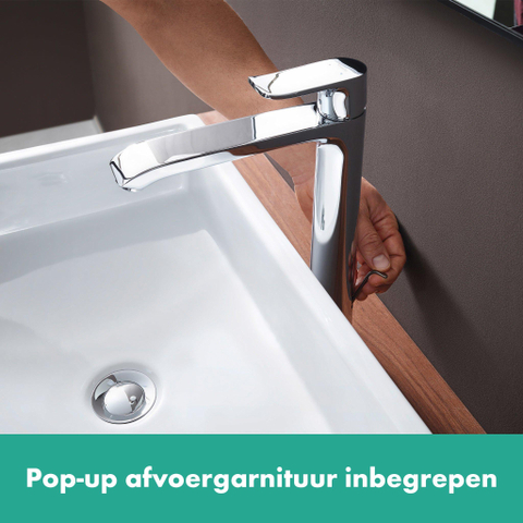 Hansgrohe Metris 1 greeps wastafelkraan - 260 met trekwaste - hoogglans chroom 0450908