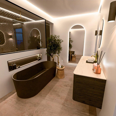 Mondiaz CIRO-DLUX Ensemble de meubles de salle de bains - 160x45x50cm - Plan vasque Solid surface Meli - 1 lavabo à gauche - 1 trou de robinet - 4 tiroirs - Shadow SW1532530