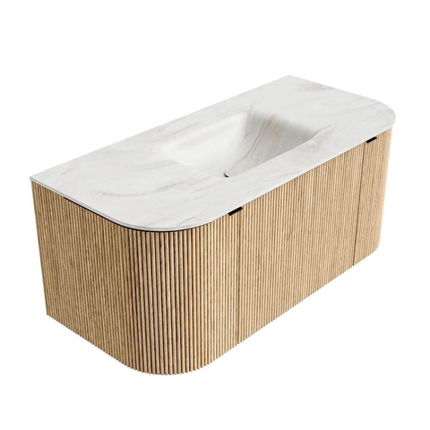 MONDIAZ KURVE-DLUX Meuble de salle de bains 100cm avec module 25 Len R couleur Chêne avec 1 tiroir et 2 portes. Lavabo GRUNNE central 1 trou de robinet couleur Ostra. SW1137717