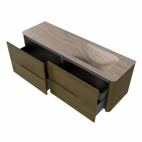 Mondiaz CIRO-DLUX Meuble de salle de bains - 150x45x50cm - Plan-vasque en solid surface Saba - 1 vasque à droite - sans trous de robinetterie - 4 tiroirs - Dusk SW1533348