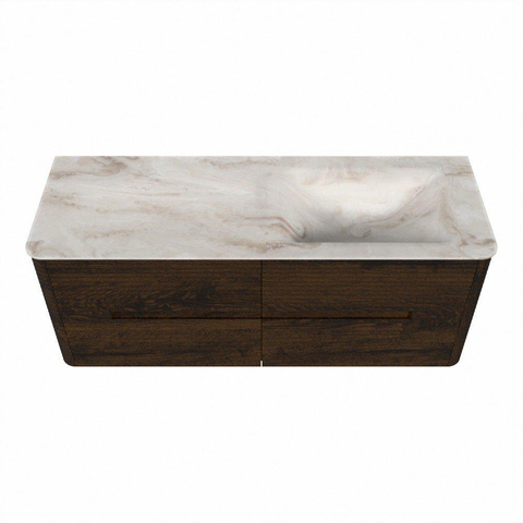 Mondiaz CIRO-DLUX Badkamermeubelset - 130x45x50cm - Solid surface wastafel Frappe - 1 wasbak Rechts - 1 kraangat - 4 lades - Walnut SW1530250