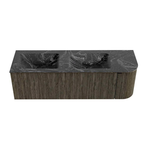 Mondiaz KURVE-DLUX Badkamermeubelset - 145x46x40cm - 1 lade - 1 deur - wastafel solid surface - dubbel / links - 2 kraangaten - Shadow SW1414682