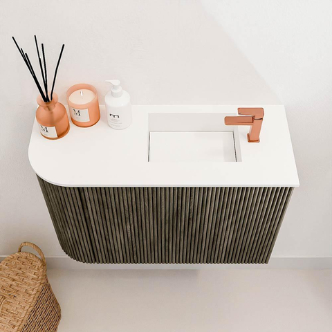 Mondiaz JOYA 61.6cm meuble de toilette - arrondi gauche couleur Shadow - Vasque FAYE position Droite 1 trou de robinet couleur Talc. SW1421468