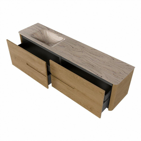 Mondiaz CIRO-DLUX Badkamermeubelset - 190x45x50cm - Solid surface wastafel Arena - 1 wasbak Links - zonder kraangaten - 4 lades - Oak SW1531363