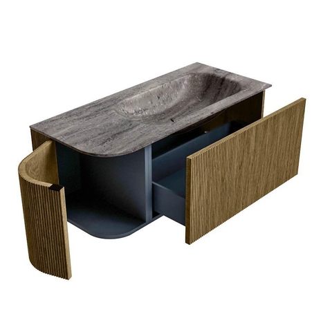 MONDIAZ KURVE-DLUX Meuble de salle de bains 105cm arrondi à gauche couleur Dusk avec 1 tiroir et 1 porte. Lavabo BIG SMALL à droite sans trou de robinet Oza. SW1432964