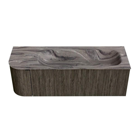 MONDIAZ KURVE-DLUX 135cm badmeubel ronding Links kleur Shadow met 1 lade en 1 deur. Wastafel BIG MEDIUM Rechts zonder kraangat Sombra. SW1433772
