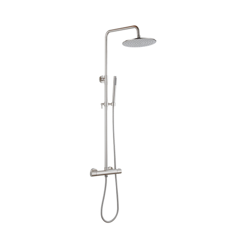 Fortifura Calvi Regendoucheset - thermostatisch - 25cm - hoofddouche - metalen slang - staaf handdouche - PVD - geborsteld RVS SW1204409
