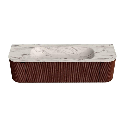 MONDIAZ KURVE-DLUX Meuble de salle de bains 160cm arrondi Gauche + Droite couleur Ruby avec 1 tiroir et 2 portes. Lavabo BIG MEDIUM Central sans trou de robinet Nata. SW1432553