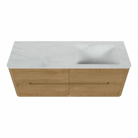 Mondiaz CIRO-DLUX Meuble de salle de bains - 130x45x50cm - Plan vasque solid surface Opalo - 1 vasque à droite - 1 trou de robinet - 4 tiroirs - Chêne SW1533784