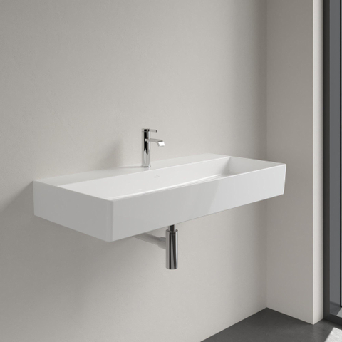 Villeroy & Boch memento 2.0 wastafel - voor handdoekhouders - 100x47cm - zonder overloop - 1 kraangat CeramicPlus - White Alpine (glans wit) SW358460