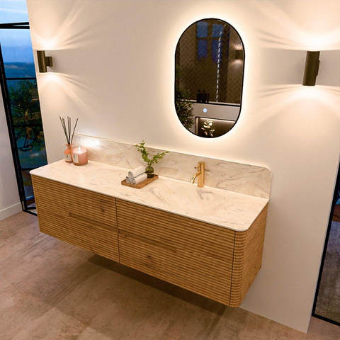 Mondiaz CIRO-DLUX Badkamermeubelset - 170x45x50cm - Solid surface wastafel Ostra - 1 wasbak Rechts - 1 kraangat - 4 lades - Oak SW1530981