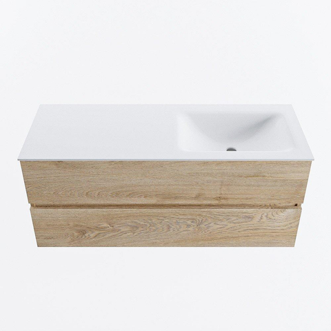 MONDIAZ VICA meuble sous lavabo 120cm Chêne blanchi 2 tiroirs. Lavabo CLOUD droite 1 trou de robinet, couleur Talc. SW1381903