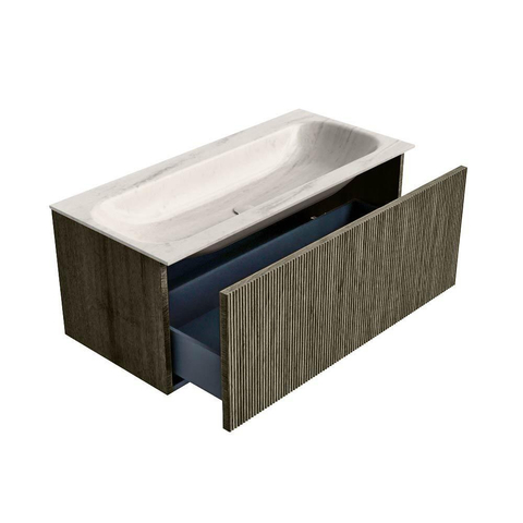 MONDIAZ KURVE-DLUX Meuble de salle de bains 100cm couleur Shadow avec 1 tiroir et 0 porte. Lavabo BIG MEDIUM Central 1 trou de robinet Meli. SW1431785