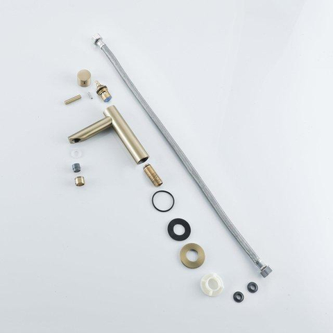 FugaFlow Efficiente Pietra Ensemble de lavabo - 40x22x10cm - céramique - trou de robinet à droite - robinet de lavabo laiton brossé PVD (or) - bonde - siphon abaissé - blanc brillant SW1483427