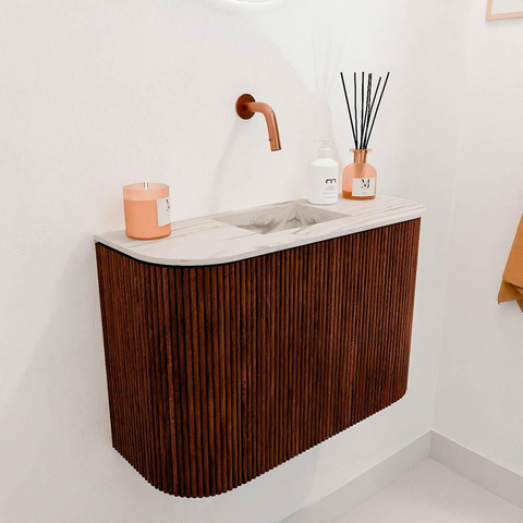 Mondiaz JOYA-DLUX 63.2cm toiletmeubel - ronding links en rechts kleur Ruby - Wastafel FAYE positie Midden Zonder kraangat kleur Nata. SW1425470