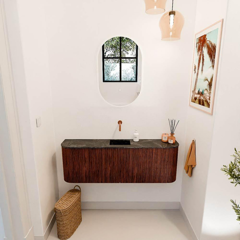 Mondiaz JOYA-DLUX Meuble de salle de bains 123.2cm - arrondis gauche et droite couleur Ruby - Vasque FAYE position Milieu Sans trou de robinet couleur Lava SW1423678