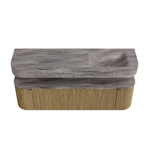 MONDIAZ THOR-DLUX 160cm meuble de salle de bains arrondi gauche + droite couleur Dusk avec 1 tiroir et 2 portes. Vasque suspendue CLOUD Droite 1 trou de robinet couleur Oza. SW1465308