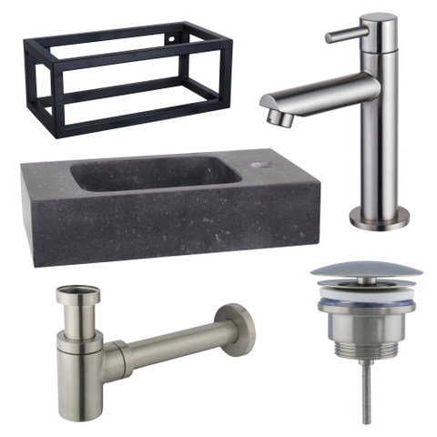 Fortifura Fuente pack lave-mains – rectangulaire – 40 x 22 x 23,5 cm – robinet inox – avec cadre noir SW1111558