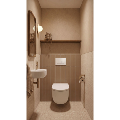 QeramiQ Dely Ensemble WC - 36.3x51.7cm - cuvette profonde - rimless - Réservoir encastré avec mécanisme de chasse Geberit UP320 - abattant WC softclose 35 mm - plaque de commande blanche brillante - boutons rectangulaires - blanc mat SW1413221