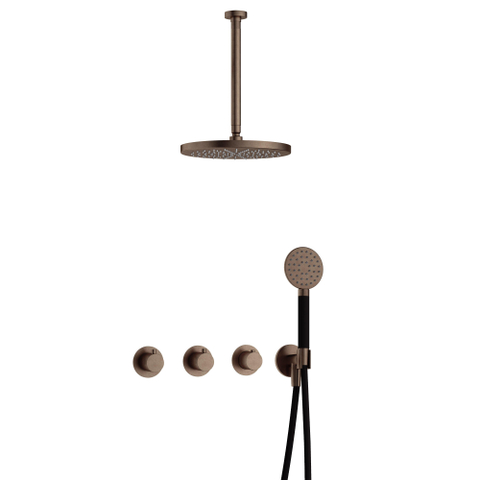 Hotbath Cobber IBS70 Regendoucheset - inbouw - 30cm plafondarm - 30cm ronde hoofddouche - 3 standen handdouche - messing verouderd koper (goud) SW677606