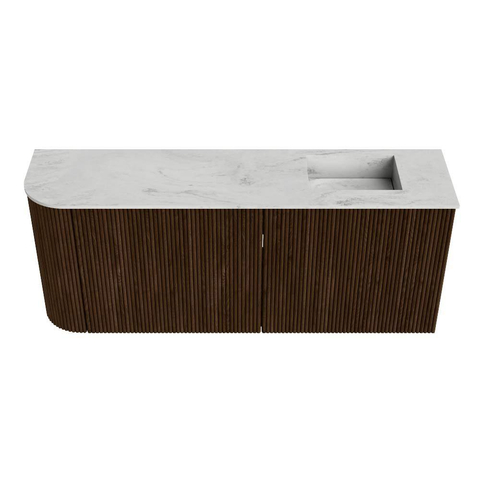 Mondiaz JOYA-DLUX 101.6cm meuble de toilette - arrondi gauche couleur Walnut - Vasque FAYE position Droite Sans trou de robinet couleur Opalo SW1422574