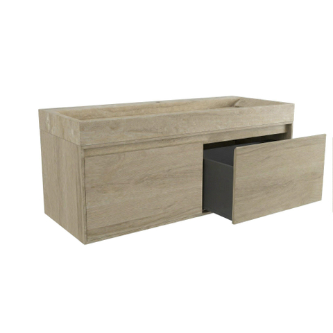 Forzalaqua Ibiza Ensemble meuble de salle de bains - 120x50x50cm - 2 tiroirs - lavabo en travertin - 1 trou de robinet - jeu de supports - bouchen de vidage - smoke SW1476890