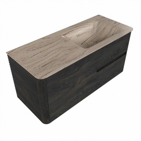 Mondiaz CIRO-DLUX Badkamermeubelset - 110x45x50cm - Solid surface wastafel Arena - 1 wasbak Rechts - 1 kraangat - 2 lades - Shadow SW1532333