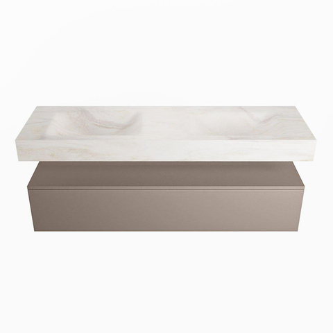 Mondiaz ALAN-DLUX Ensemble de meuble - 150cm - meuble Smoke mat - 1 tiroir - Lavabo Cloud Ostra suspendu - vasque Gauche et droite - 0 trous de robinet SW807190
