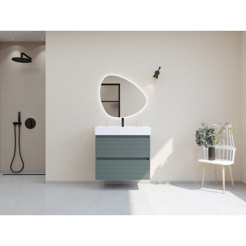 H&R Badmeubelen Infinity XXL 3D Badkamermeubelset - 80 cm - 1 keramische wasbak kube wit - 1 kraangat - 2 lades - mat petrol SW863455