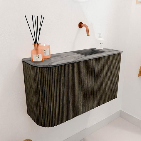 Mondiaz JOYA-DLUX 71,6 cm meuble WC - arrondi à gauche couleur Shadow - Lavabo FAYE position à droite sans trou de robinet couleur Sombra. SW1425226